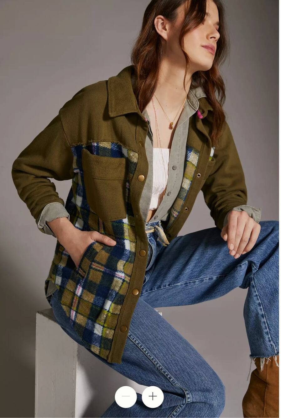 ANTHROPOLOGIE Pilcro Plaid Contrast Shirt Jacket // XS